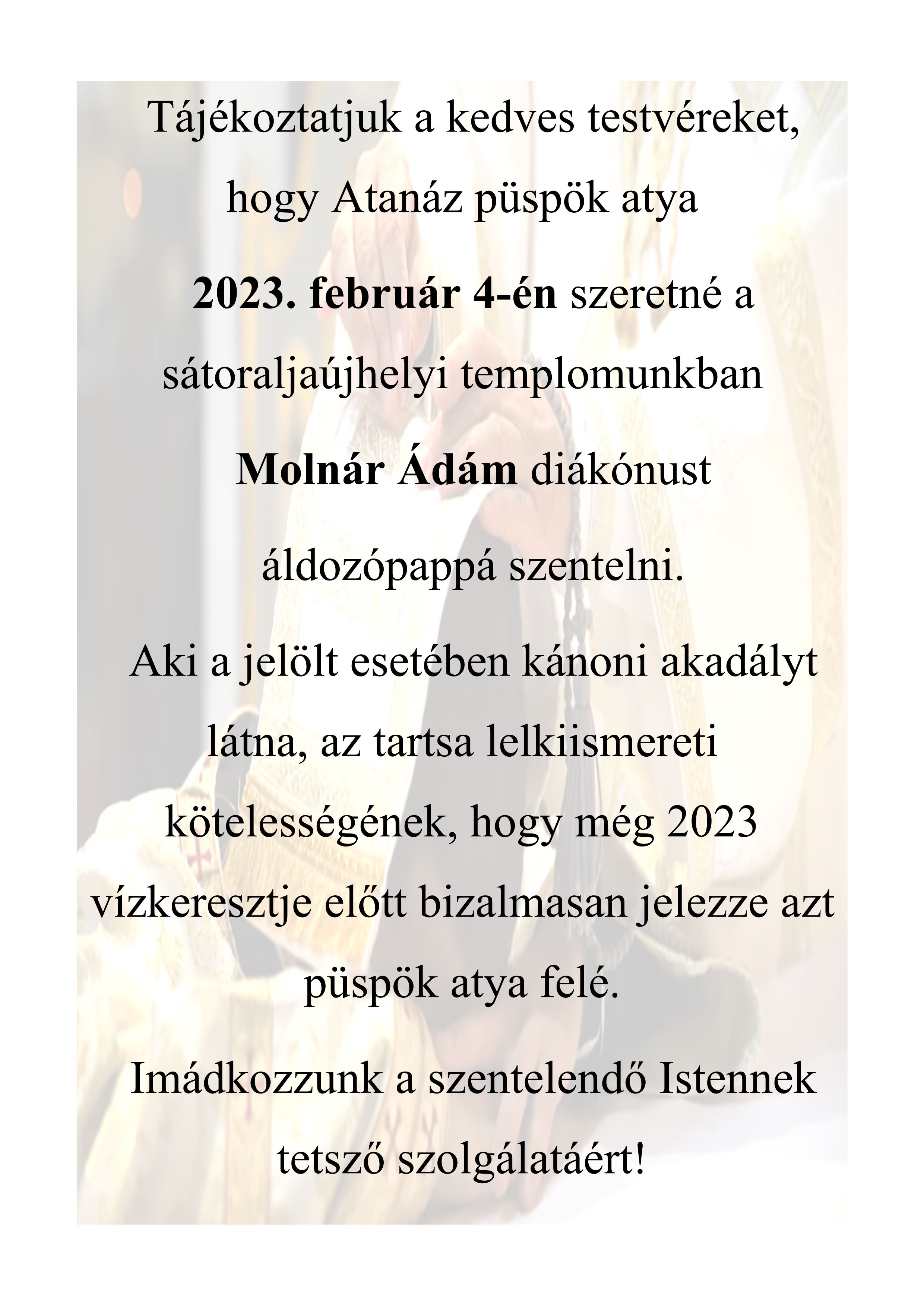Molnár Ádám papszentelése